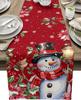 Christmas Snowman Poinsettia Flower Linen Table Runner Party Decor Reusable Kitchen Dining Table Runner Christmas Decorations