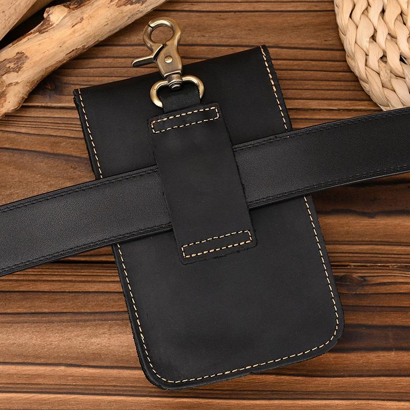 Crazy Horse Leather Mobile Phone Bag Phone Pouch Wear On Belt Fanny Pack 6.7 "leather Mobile Phone Wasit Pack Men Male Belt Bag