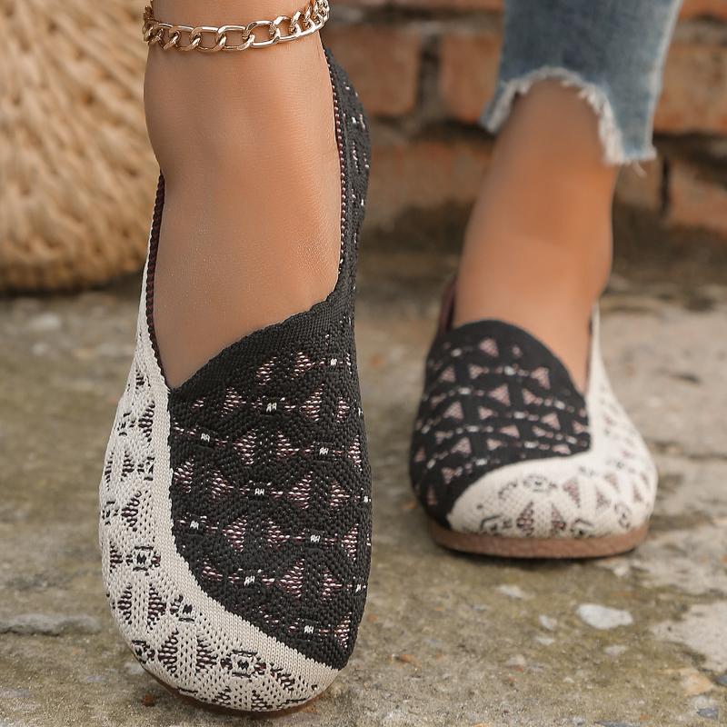 fashion New Women Round Toe Flat Shoes Solid Color Knitted Slip on Shoes Casual Breathable Ballet Flats Women Flat Shoes Loafers Women