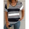 Fashion Colorful Stripe T-Shirts  Print New Women's Casual Short Sleeve V-Neck  Tees Harajuku Tops Female Clothing