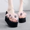 Fashion Flower Decor Wedge Flip Flops Women 2025 Summer Black Thick Bottom Platform Sandals Slides Woman 11cm High Heels Beach Slippers