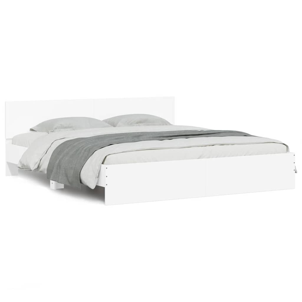 Bed Frame with Headboard and LED Lighting White 200x200 cm