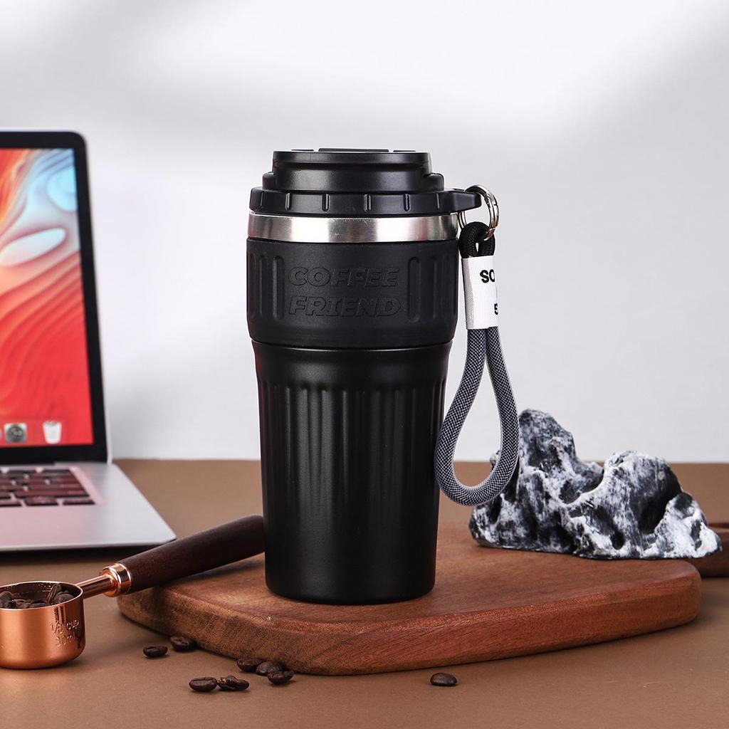Portable Insulated Ceramic Liner Coffee Cup with Straw - Unisex Light Luxury Style for Office and Car