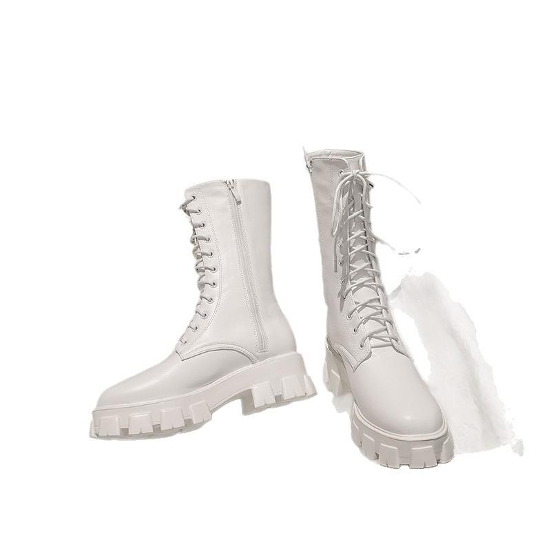 2025 bottes Martin blanches à semelles épaisses et montantes pour femmes, respirantes, mode britannique, bottines courtes, bottes de locomotive, respirantes, montantes