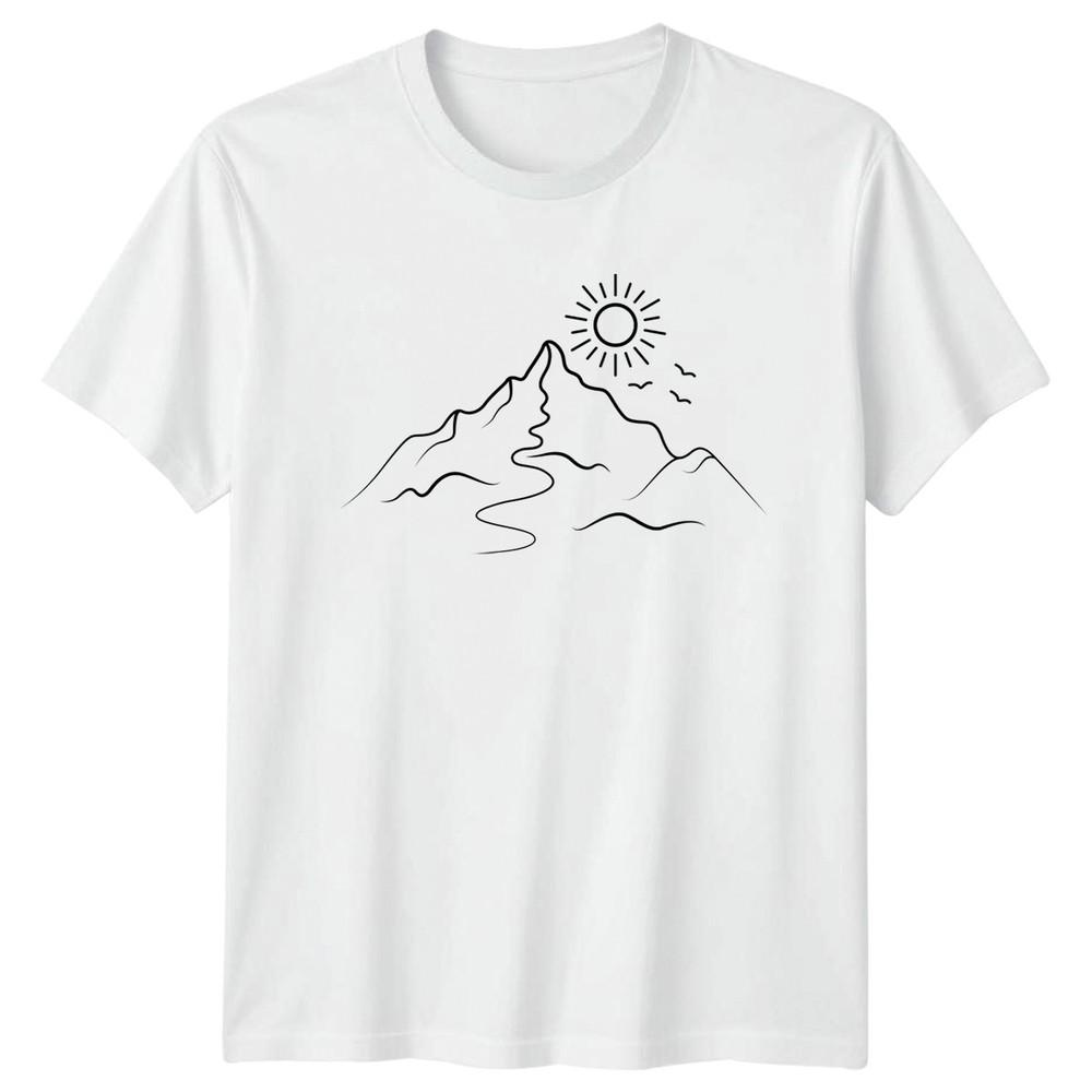 Minimal Mountain Sun TShirt Hiking Outdoors Birthday Gift For Him And Her S