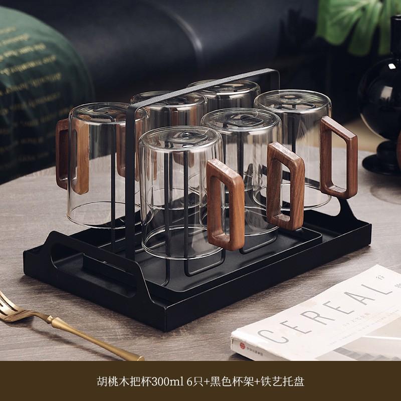 Heat-Resistant Glass Tea Cup Set With Wooden Handle Home Living Room Serving Guest Drinking