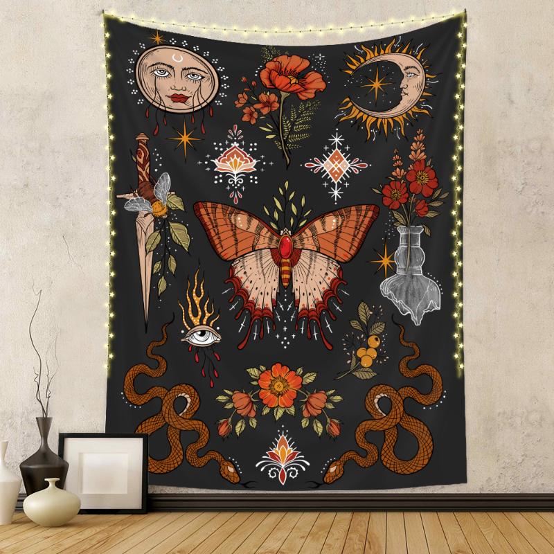Mystic Witchy Celestial Sun Moon Wall Tapestry Boho Gothic Polyester Wall Hanging for Bedroom Living Room Dorm Home Decor