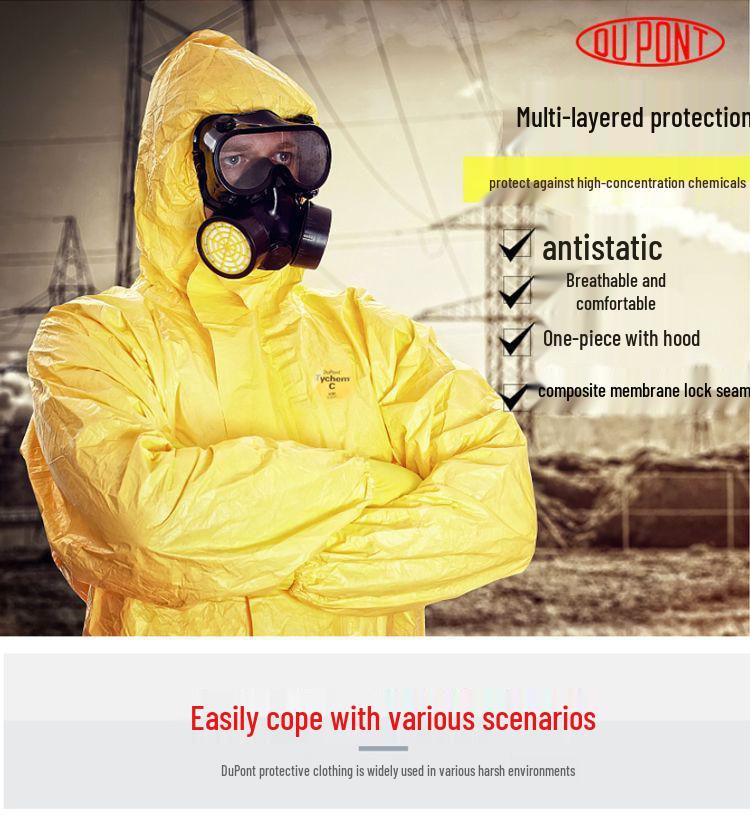 DuPont Tychem Level C Chemical Protective Suit - Acid, Alkali, Pesticide, Paint, and Toxic Dust Shield.