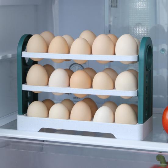 Portauova Alta Capacità Design Ribaltabile Salvaspazio con Maniglia per il Trasporto 3 Strati Freschezza Vassoio Porta Uova per Frigorifero Accessori da Cucina