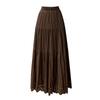 Pleated Suede Velvet A-line Skirt with Elastic High Waist