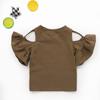 Baby Kids Girl Ruffle Sleeve Off Shoulder Solid Color Cotton Tops Blouse