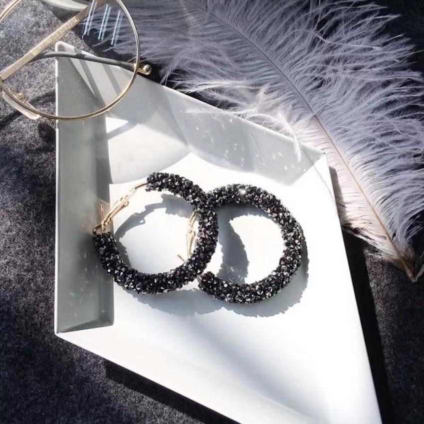 Fashion Crystal Hoop Earrings For Women Geometric Round Rhinestone Statement Earrings Shiny Jewelry Gift Accessories