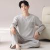 Men's 100% Cotton Long Sleeve & Pants Pajama Set - Korean Style Casual Homewear for Indoor/Outdoor Use