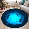 Rundes Blaues Ozean-Haifisch-Silhouetten-Druckbereichsteppich Weiche Rutschfeste Unterwasser-Bodenmatte Nautischer Heimdekor-Teppich für Wohnzimmer