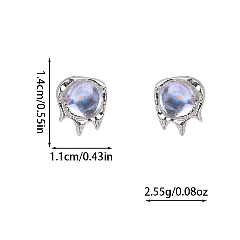 Women's Trendy Asymmetrical Moonstone Opal Stud Earrings - Cool Fashion Jewelry with Silver Needle