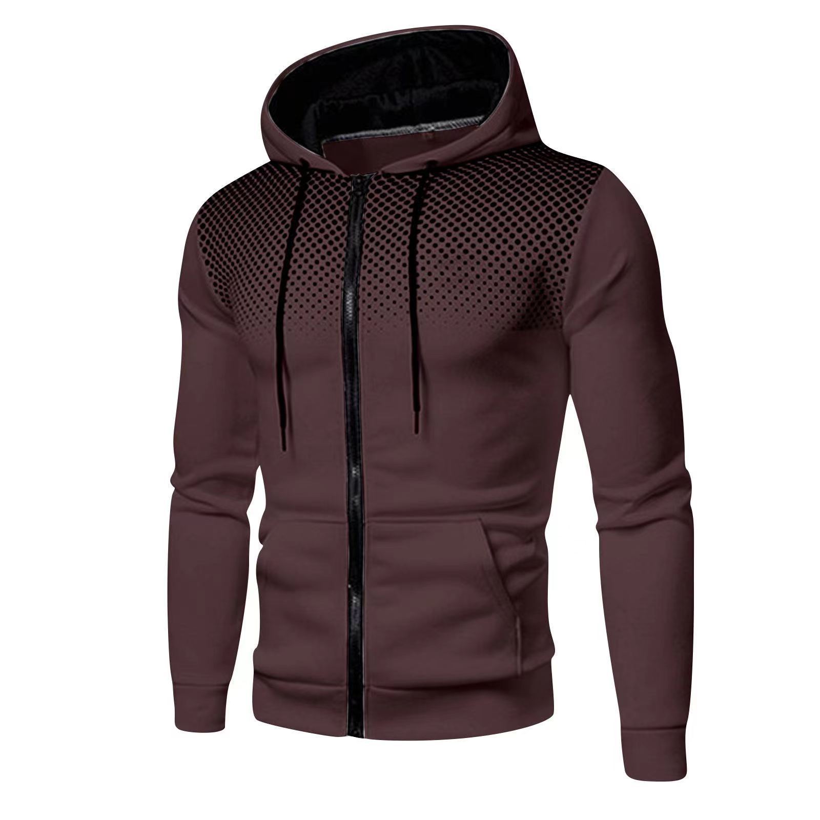 

New Polka Dot Printed Solid Color Zipper Sweatshirt In Autumn and Winter Thickened Men s Casual Sports Hooded Sweatshirt M коричневий