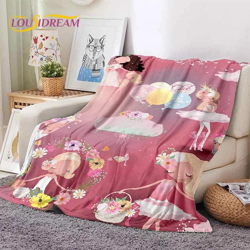 Roztomilá baletka, baletka, víla, kreslená, měkká flanelová deka na postel, do ložnice, na pohovku, na piknik, přehozová deka pro venkovní volnočasové aktivity, dárek