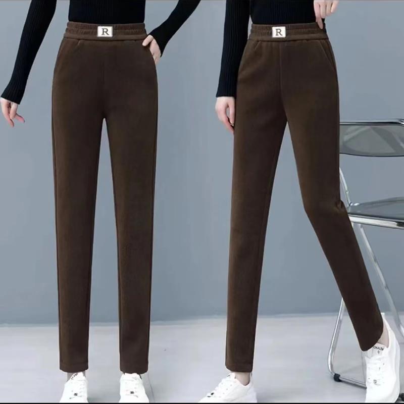 2024 Autumn/Winter Chenille Fleece-Lined Elastic Waist Straight-Leg Pants for Middle-Aged & Elderly Women