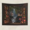 Fake Window Forest Landscape Tapestry Peach Skin Mushroom Fairy Tale Wall Hanging Decor for Bedroom Living Room Dorm