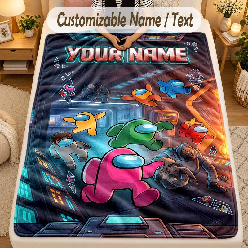 Flannel BlanketAmong Us Custom Name Text Personalized Soft Warm Throw Blanket Home Decor Gift