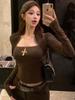 Spring and Autumn Spicy Girl Cropped Slimming Long-Sleeve T-Shirt for Women - Versatile and Flattering Base Layer Top
