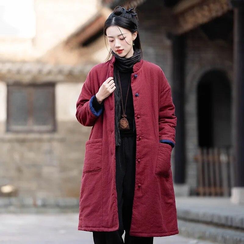 Johnature женские винтажные теплые парки со стойкой — фото 4