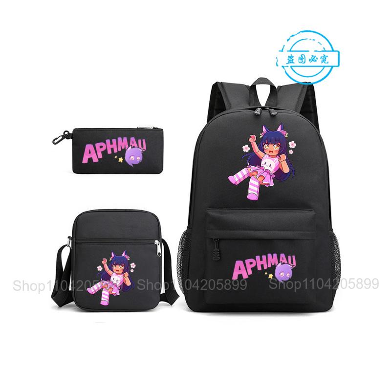 Aphmau Rugzak Student Mochila Schooltas Etui Schoudertas 3-delige Set Mode Meisjes Jongens Spel Cartoon Schooltas Cadeau 16 inches