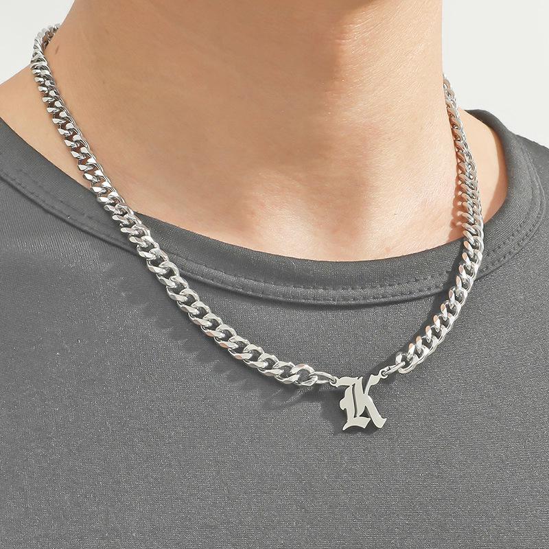 Stainless Steel English Letter Pendant Cuban Necklace - Hip-Hop Trend