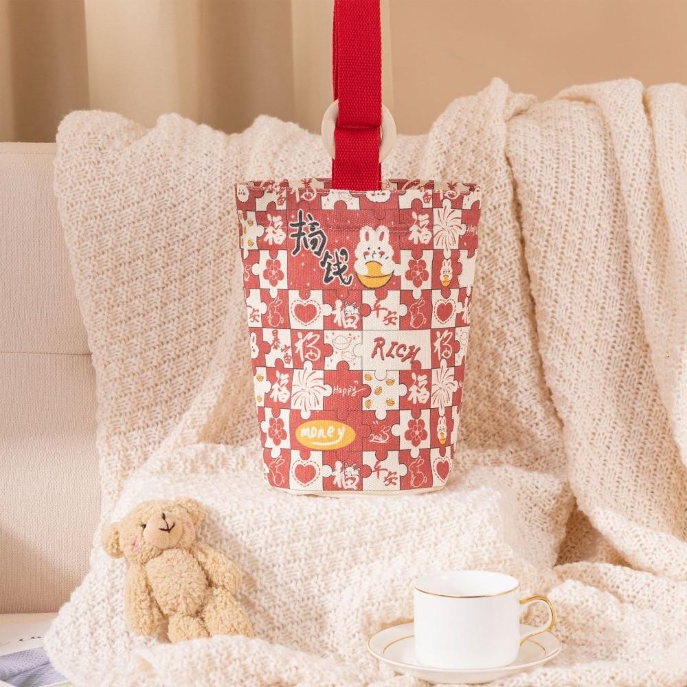 Wooden Ring Brocade Red Envelope Handheld New Year Money Bag Cloth Money Pocket  Lady Girls Women