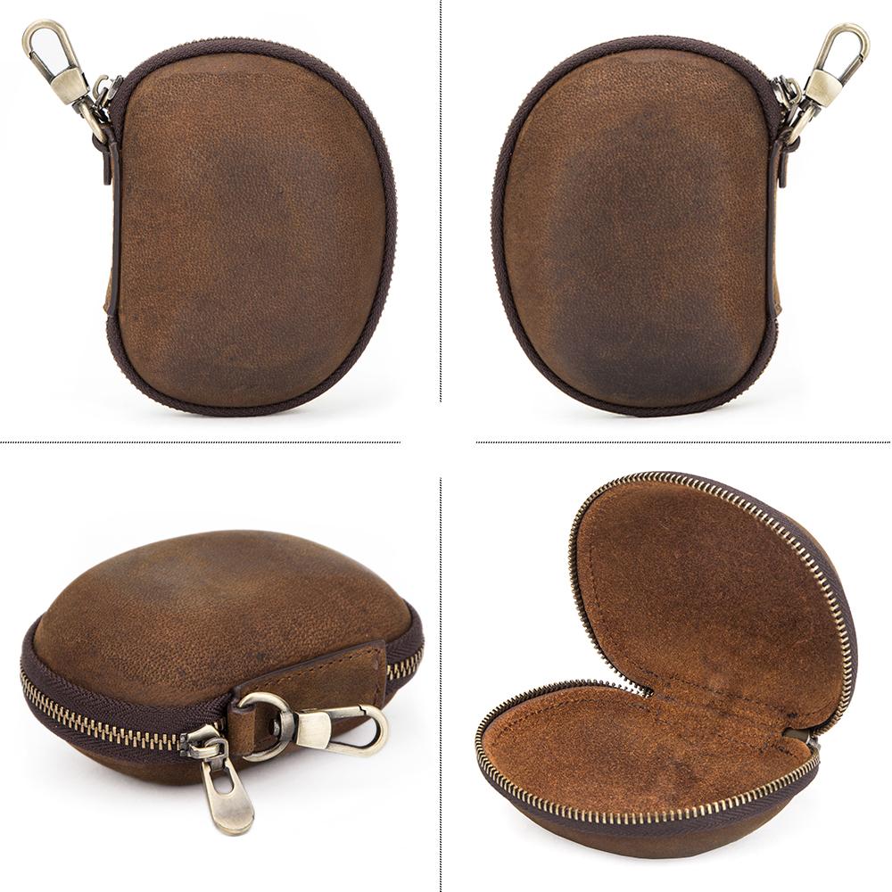 CONTACT'S FAMILY Genuine Leather Earphone Case Portable Hard Storage Box Organizer for Earbud USB Cable Earphone Accessories Bag