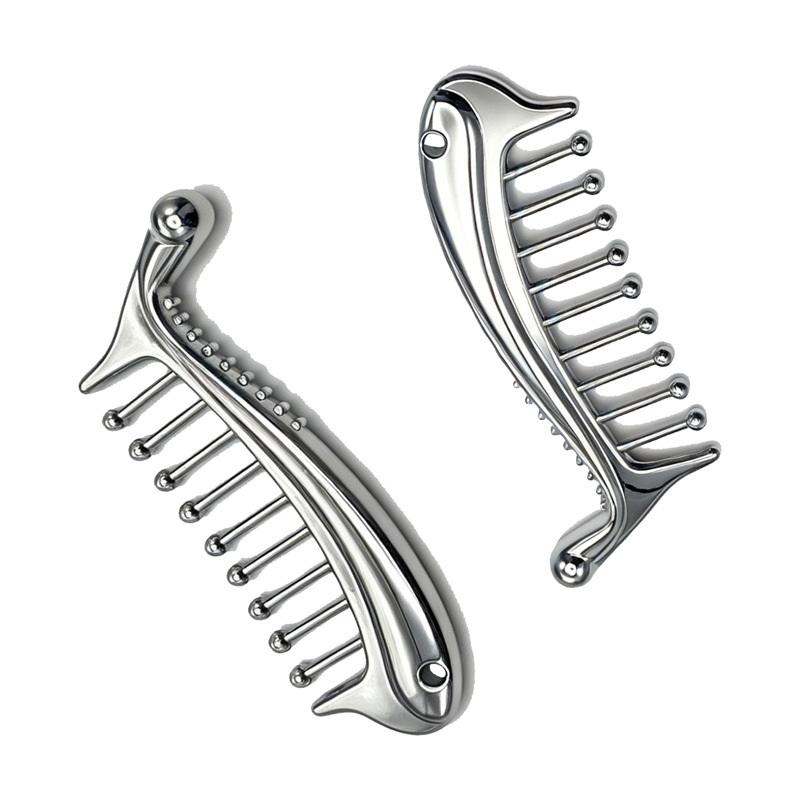 Manual Scalp Massager Head Comb Stainless Steel Portable Gua Sha Facial Tool for Blood Stress Relief