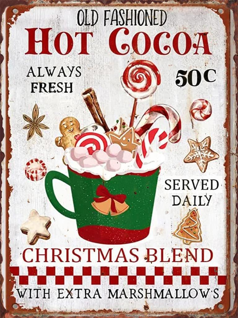 Christmas Hot Drink Metal Tin Sign Bakery Coffee Shop Bar Dessert House Vintage Wall Decor Poster Home Kitchen Decoration Plaque