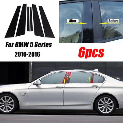 6pcs Fit For BMW 5 Series F10 F11 F07 2010 2011 2012 2013-2016 Glossy Black Pillar Posts Window Door Column B C Sticker Cover Trim