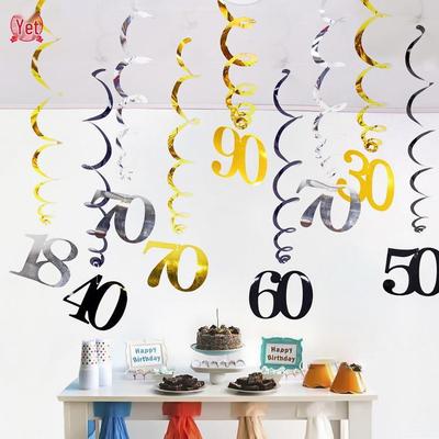6-Piece Birthday Set: PVC Spiral Hanging Decorations for Ages 18-90