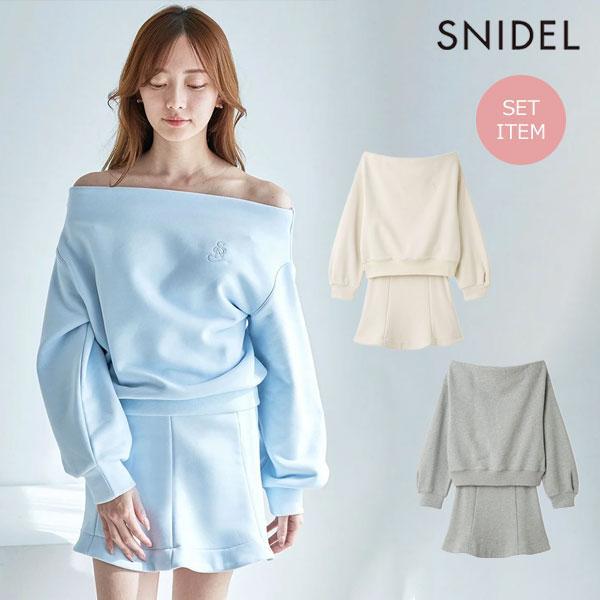 SALE50%OFF SNIDEL Setup 25 Autumn/Winter Sustainable Off Shoulder Sweat Mini Set Long Sleeve Mini Length Skirt swco255082