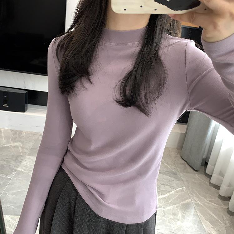 Women's Mock Neck Long Sleeve Thermal Top Slight Stretch Rayon Heat Retention Slim Fit Solid Color Warm Winter Base Layer Shirt