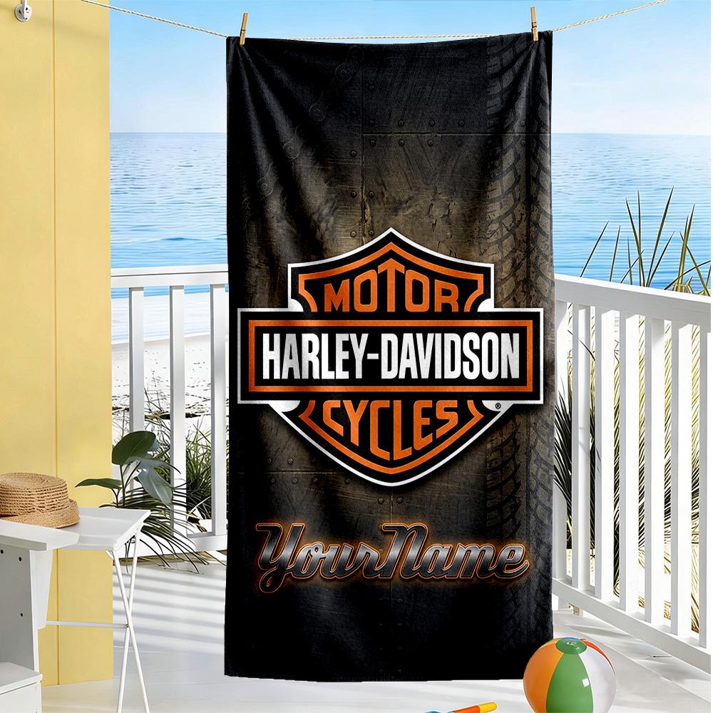 Harley-davidson Motorcycles Customize Text Beach Towel Soft Durable Quick-Dry Perfect for Traveling Yoga Camping and Swimming