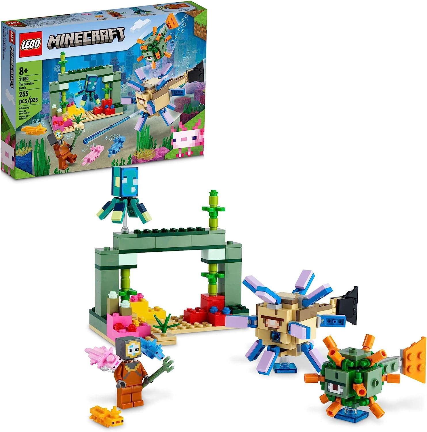 

LEGO Minecraft The Guardian Battle 21180 Набор строительных игрушек для детей, мальчиков и девочек в возрасте от 8 лет (255 шт.)