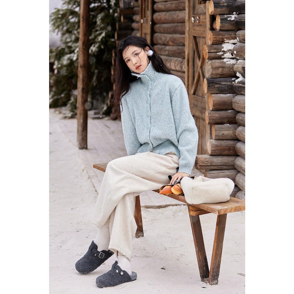 MISHOW Turn Down Collar Wool Blend Sweater Women Solid Single-breasted Tops Thickened Warm Versatile Knitted Cardigan MXD59Z1136