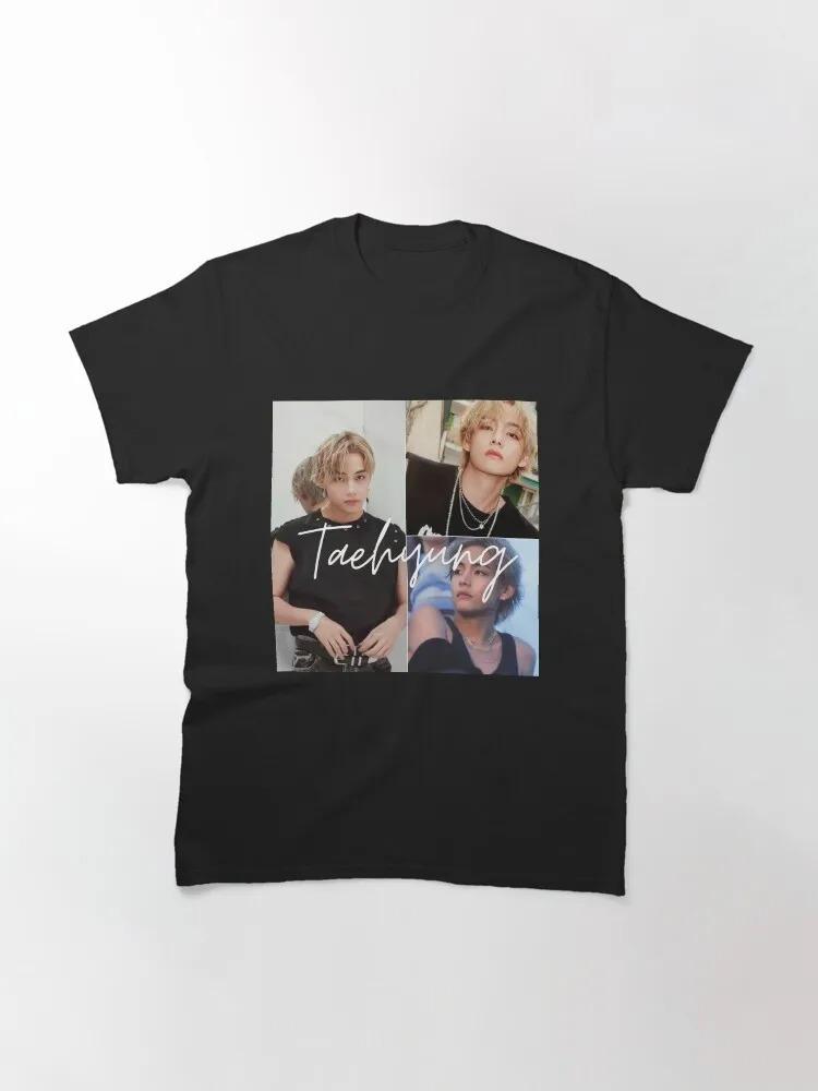 BTS V (Kim Taehyung) 4-foton collage handskriven signatur grafisk t-shirt | K-Pop-fan Streetwear Tee