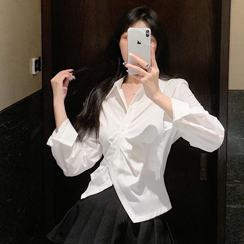 New Irregular Long-Sleeve Lapel Buttoned Shirt from Dongdaemun, South Korea