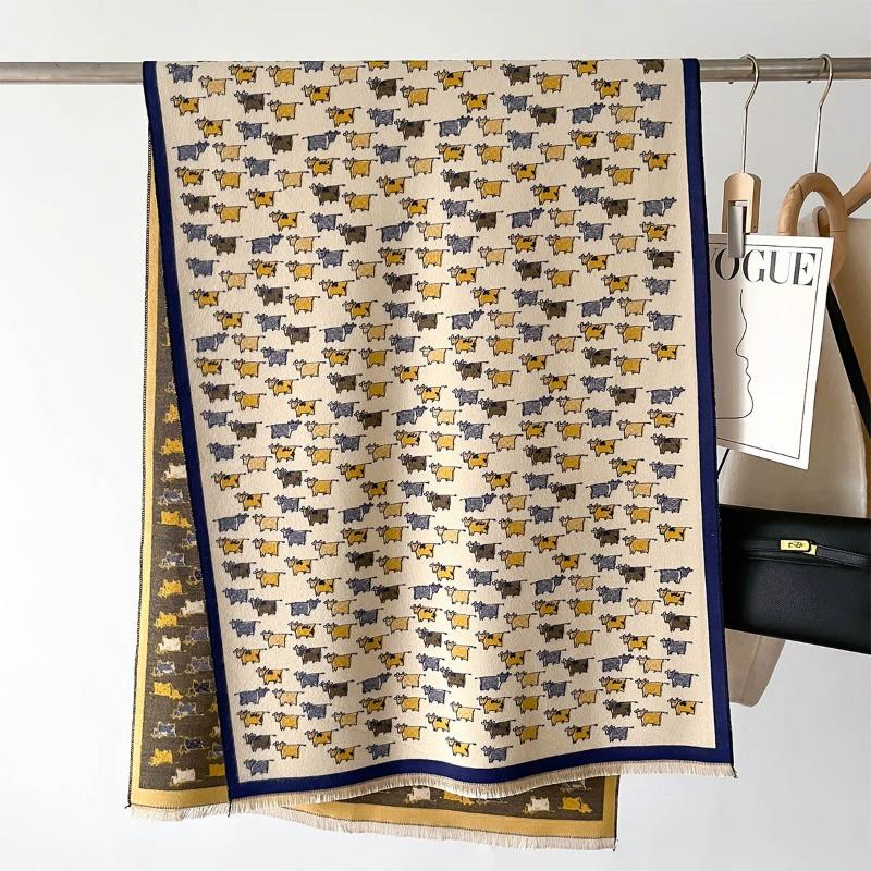 

2024 Новый шарф с коровьим узором для женщин на зиму, толстая шаль с кисточками из искусственного кашемира, длинный шарф двойного назначения: шарф и шейный платок 66x192cm