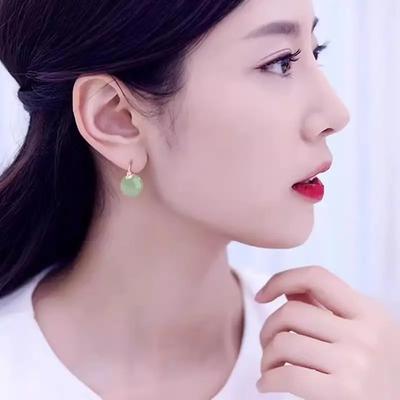 Fashion Gift Imitation Jade and Stone Earrings Personality Anti-allergy Buckle Temperament 1pair