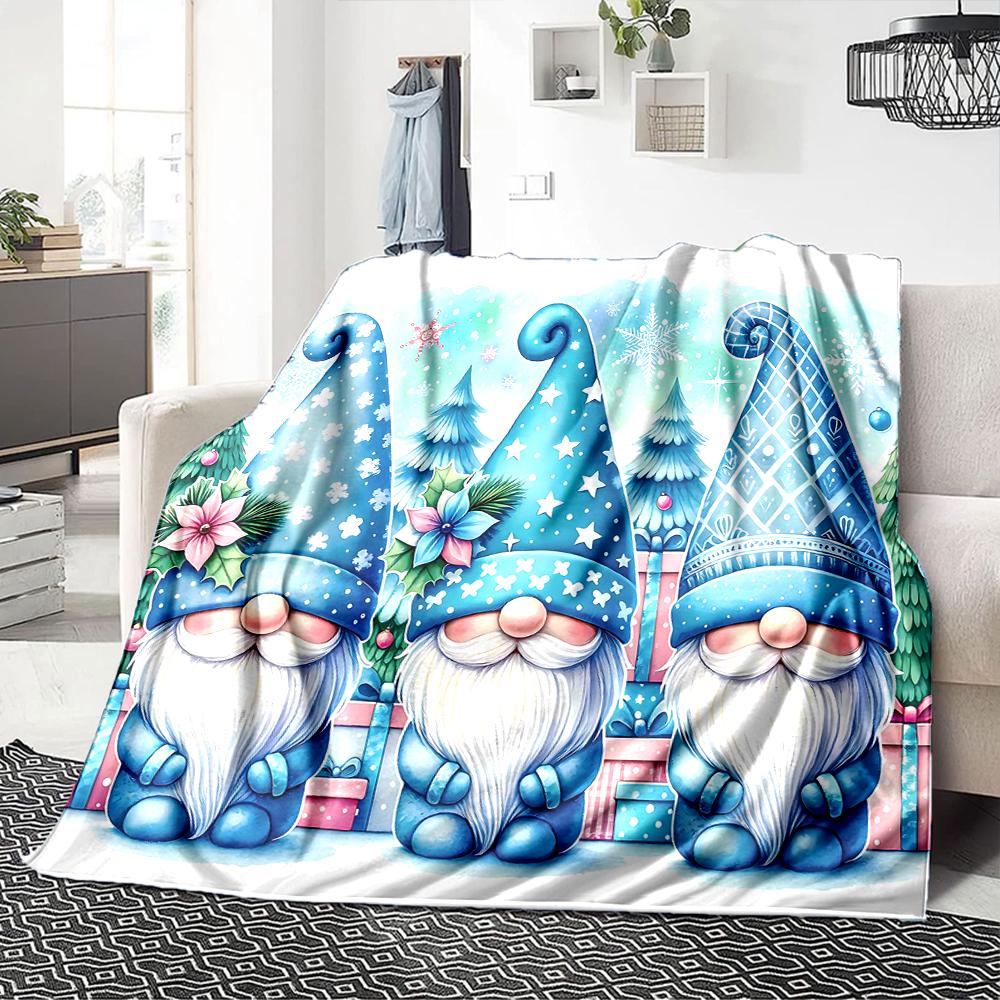 1Pc Christmas Gnome Snow Blanket Soft Throw Blanket For Home Bedroom Bed Sofa Travel Office Solid Christmas Blanket