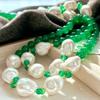 Vintage Autumn And Winter Natural Vitreous Chalcedony Agate Artificial Baroque Pearl Sweater Chain Necklace
