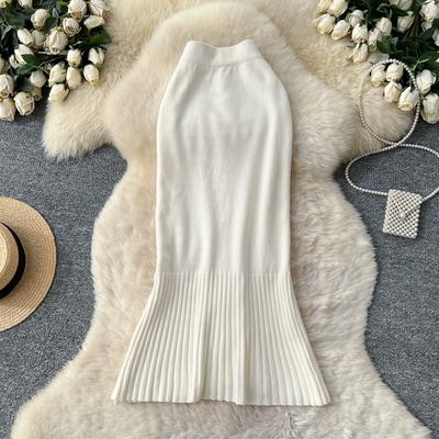 Autumn Winter Women Elegant Knitted Sweater Long Midi Slim Fishtail Skirt