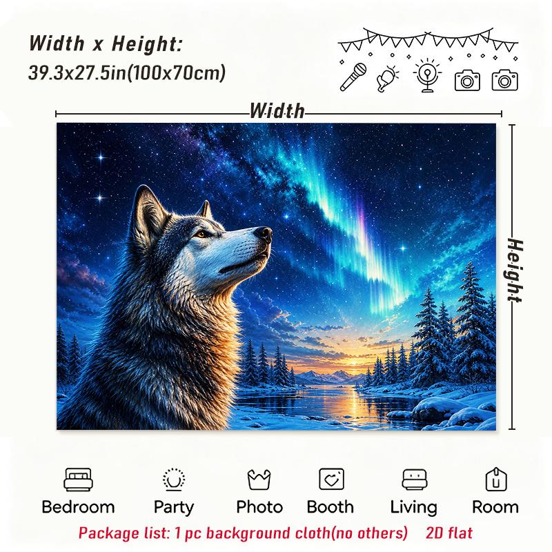 1Pc Wolf Under Aurora Tapestry Wall Hanging, Decorative Fabric Poster for Bedroom, Living Room, Dorm & Home Decor