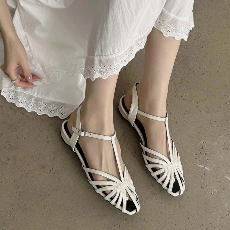 Fashion Fashion Hollow Narrow Band Flat Sandals Women Sexy Back Strap Buckle Design Brand Casual Shoes Comfortable Soft Sole Rome Sandal