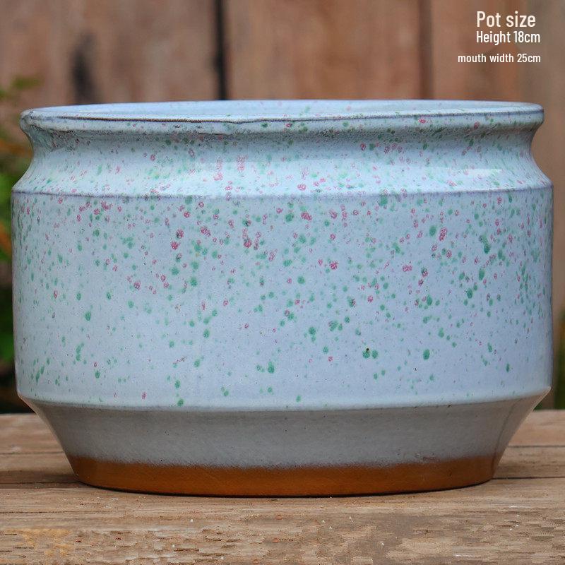 Large Coarse Pottery Green Planter: Ceramic Flower Pot for Succulents, Orchids, and Plants