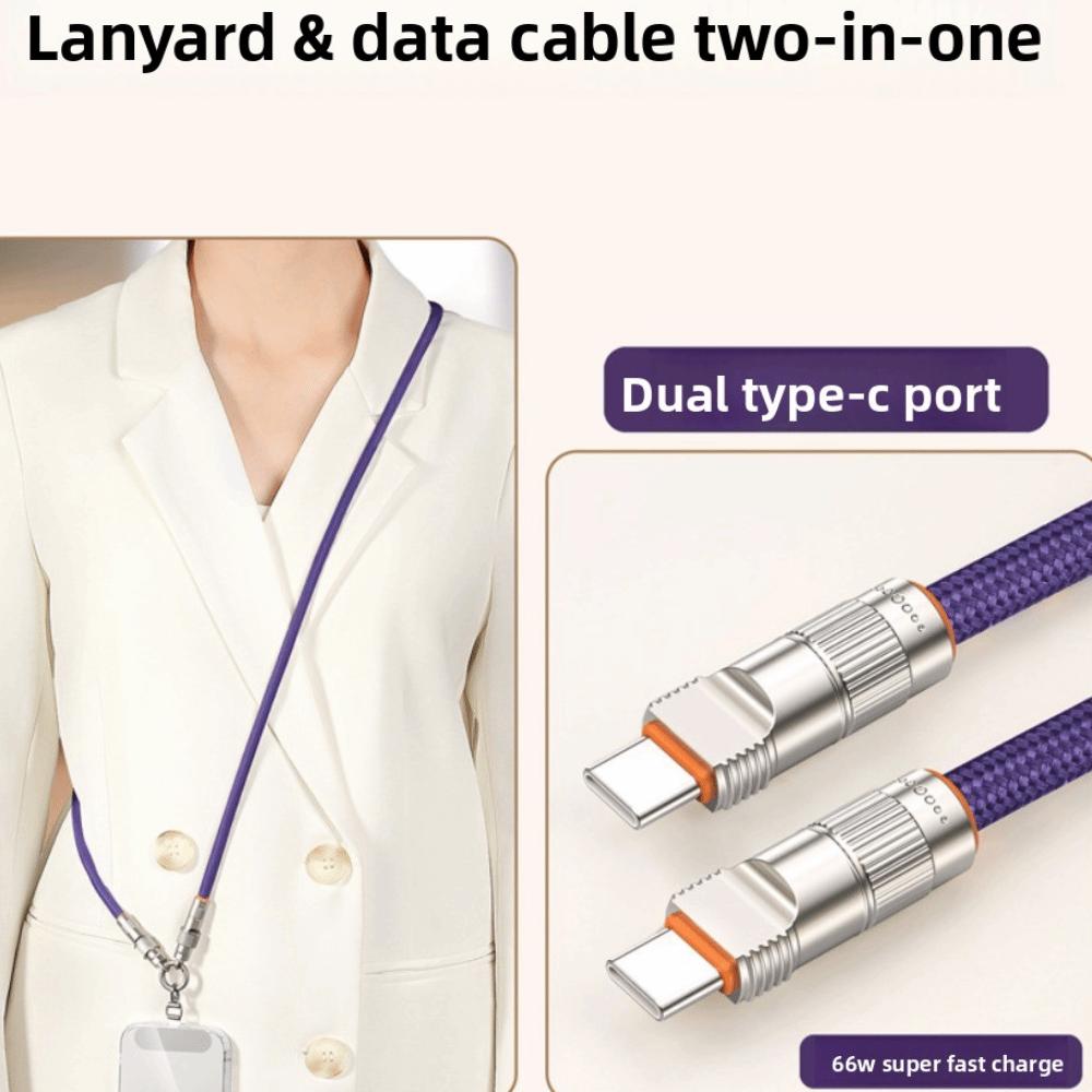 Type C Data Cable Crossbody Mobile Phone Lanyard PD66W 2 In 1 Fast Charging Phone Strap Detachable Braided Phone Hanging Rope